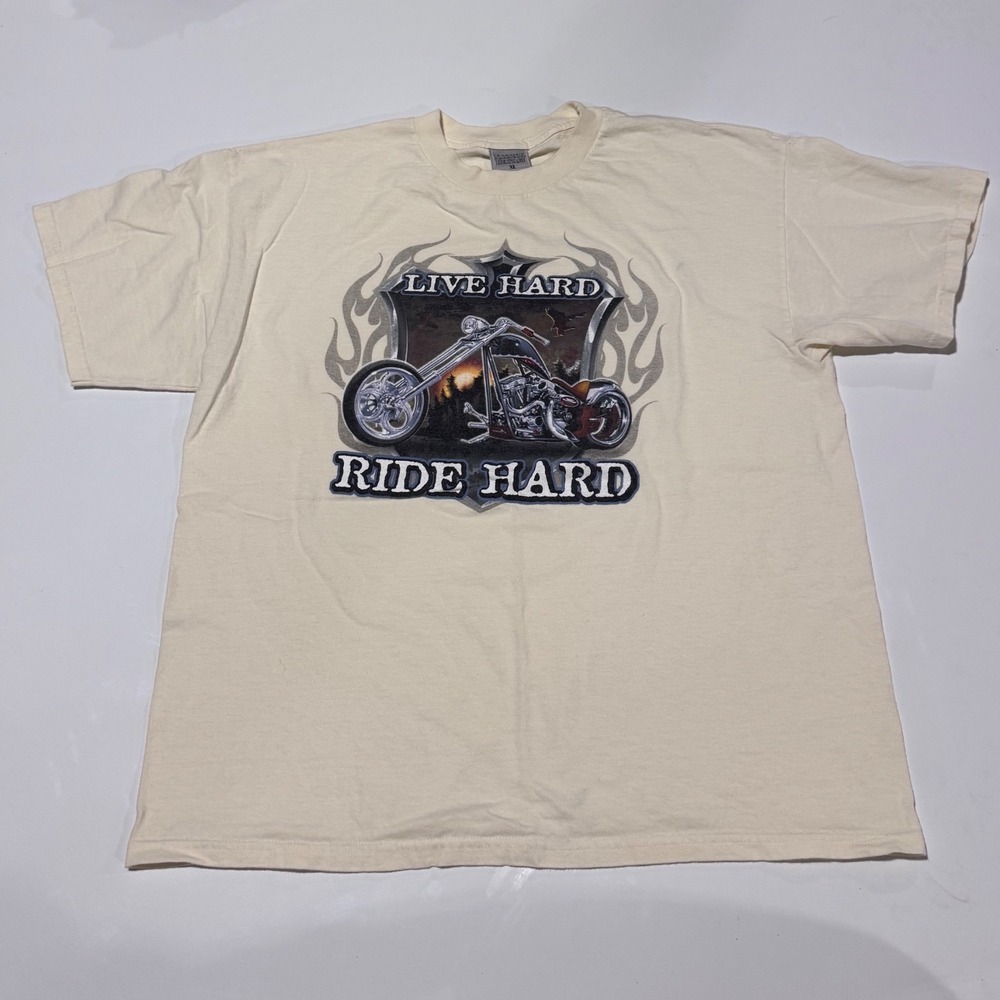 National Heritage Motorcycle Graphic Tee Live Hard Ride Hard XL